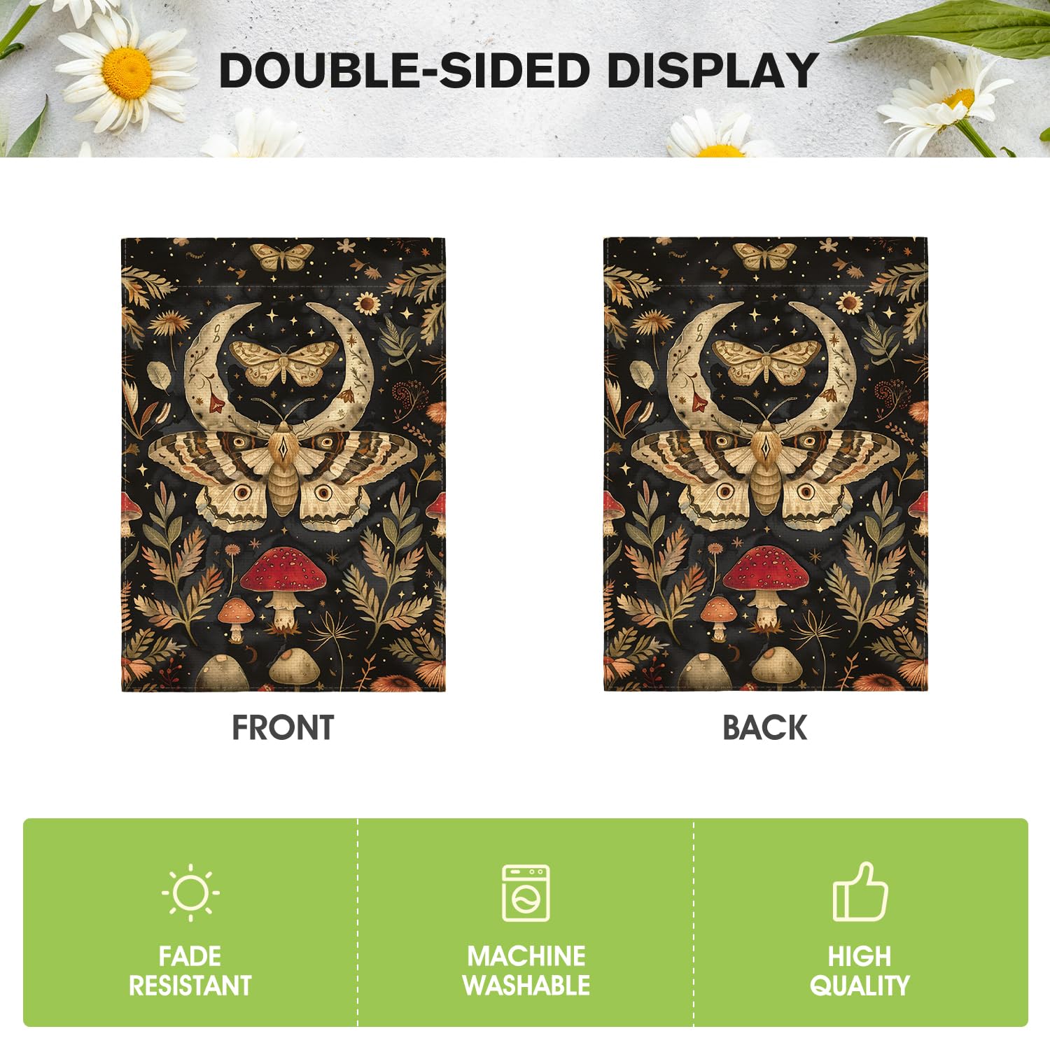 AVOIN colorlife mushroom moon and moth motif adds whimsy.