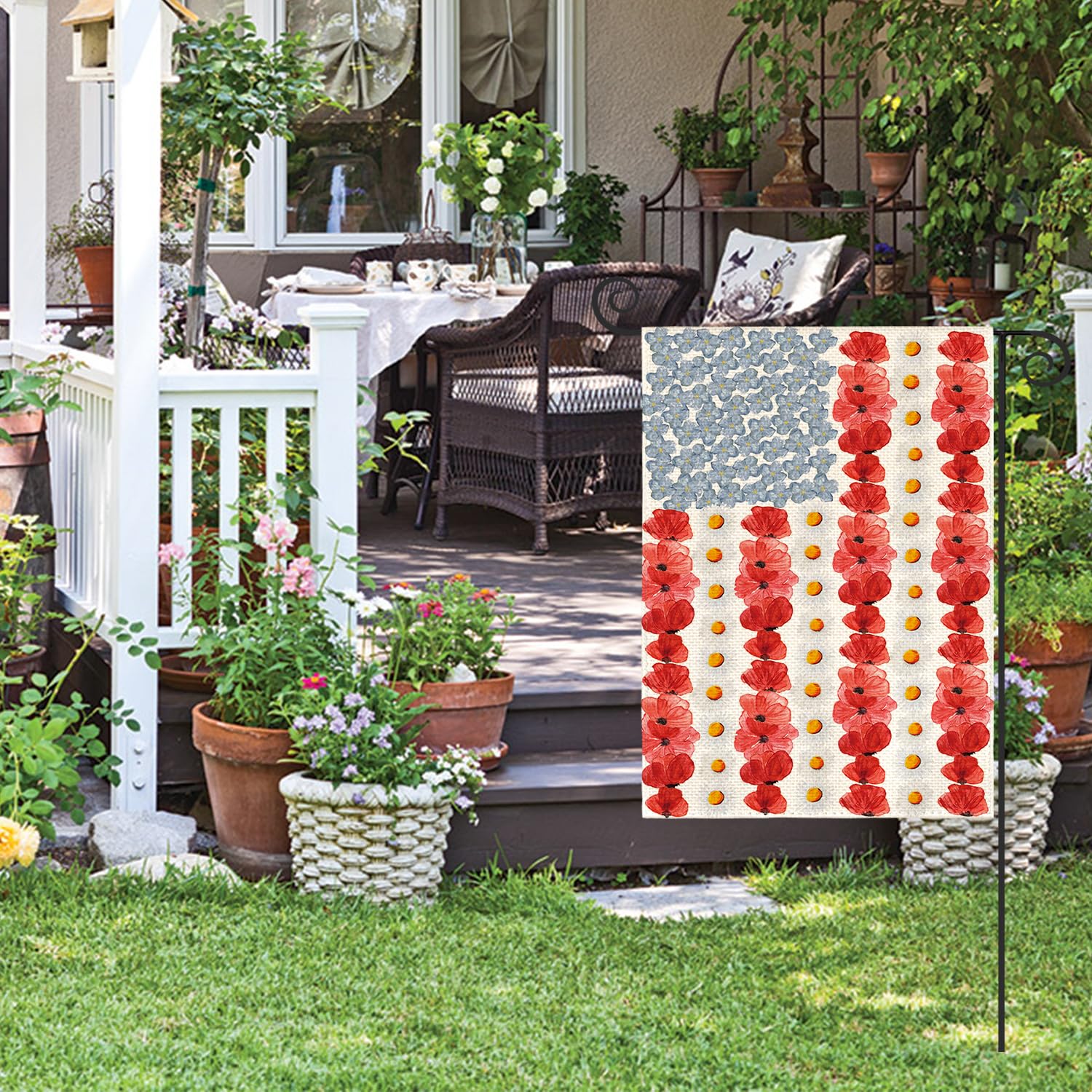 AVOIN colorlife Myosotis Poppy flag close stitching detail highlights durability