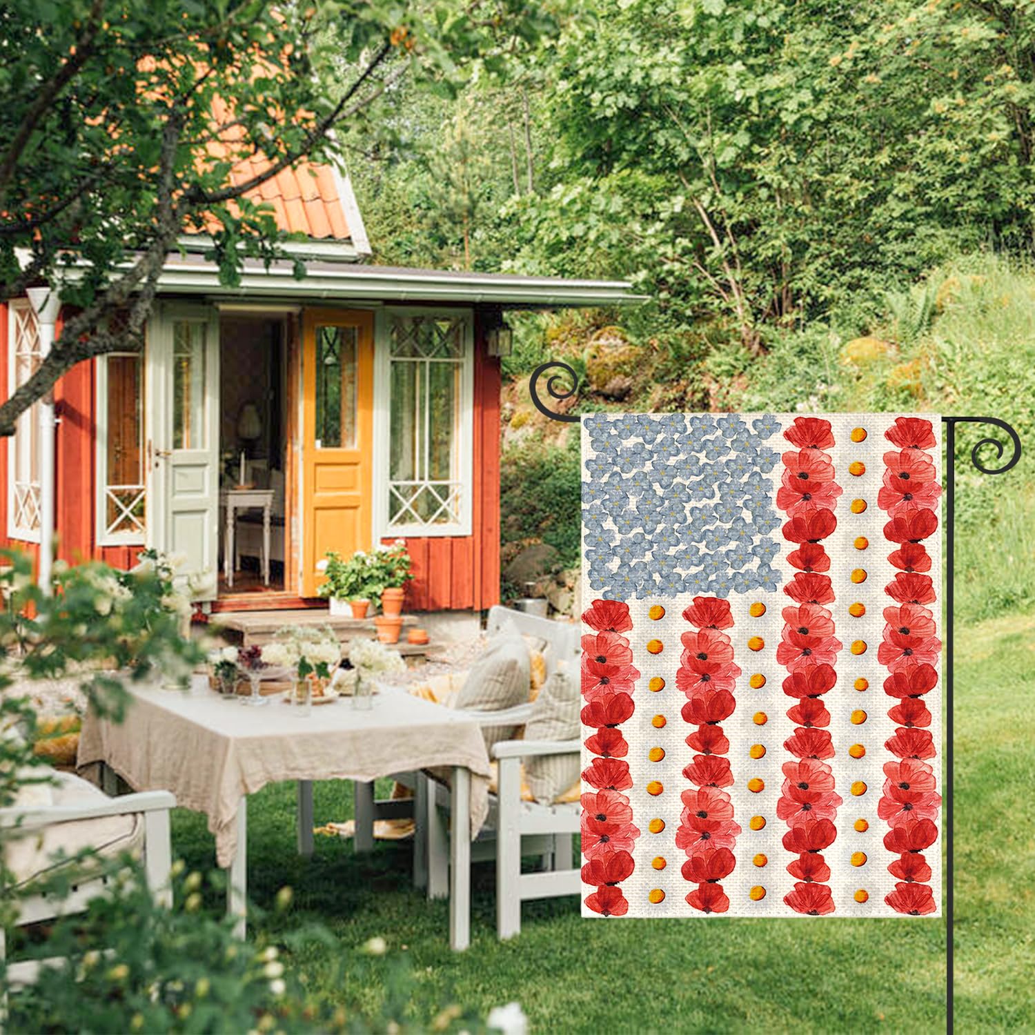 AVOIN colorlife Myosotis Poppy flag side view shows color from both sides