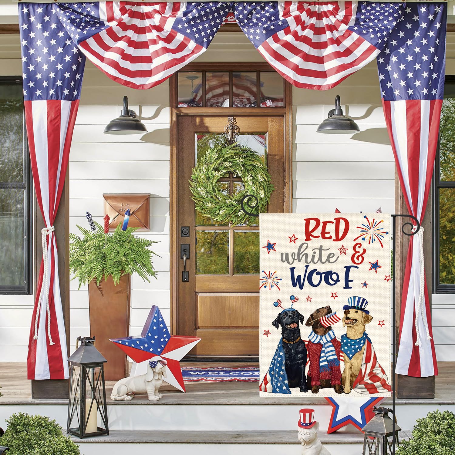 AVOIN colorlife patriotic dogs flag double sided design readable from all angles.
