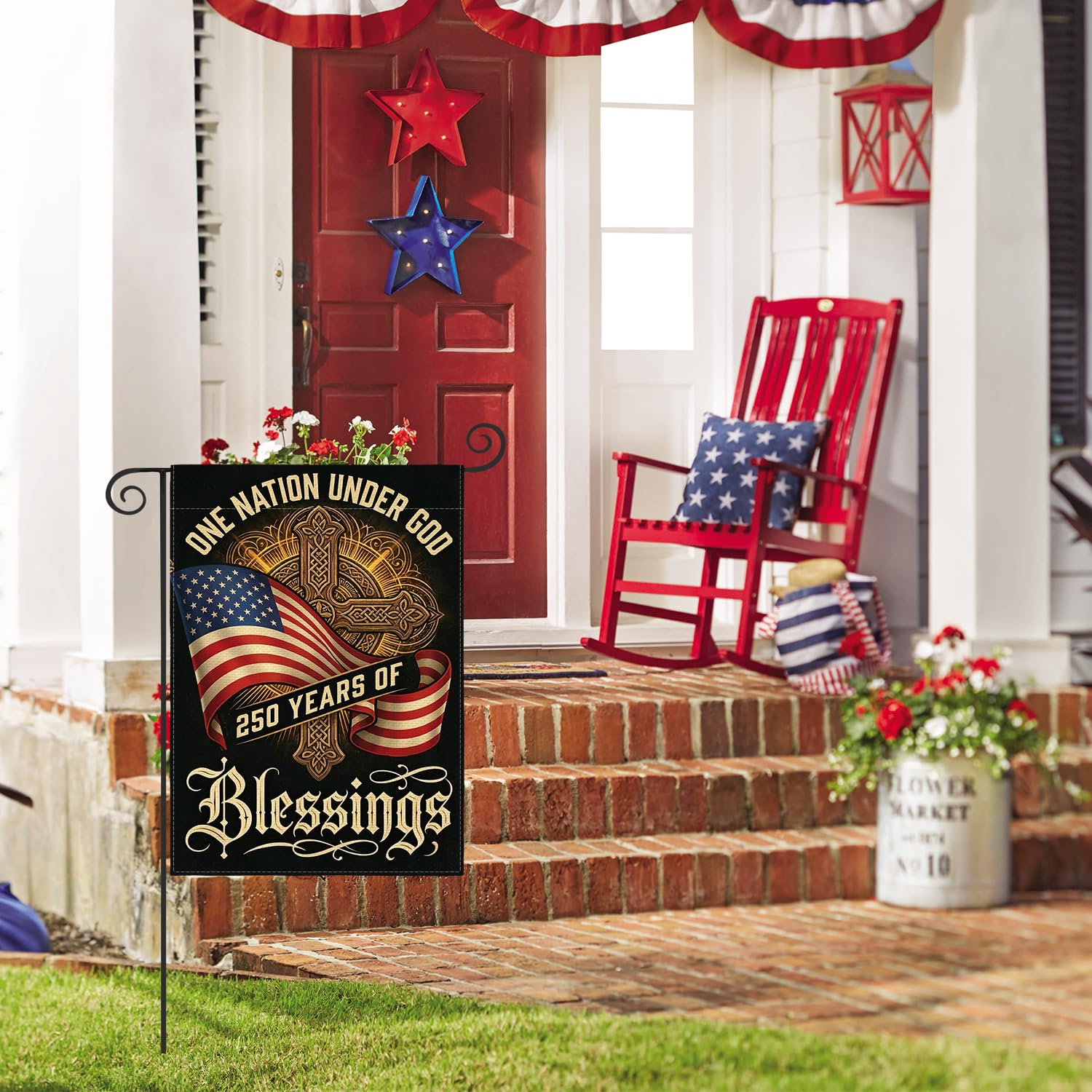 AVOIN colorlife patriotic flag on pole showcases durable double-sided design for year-round display.