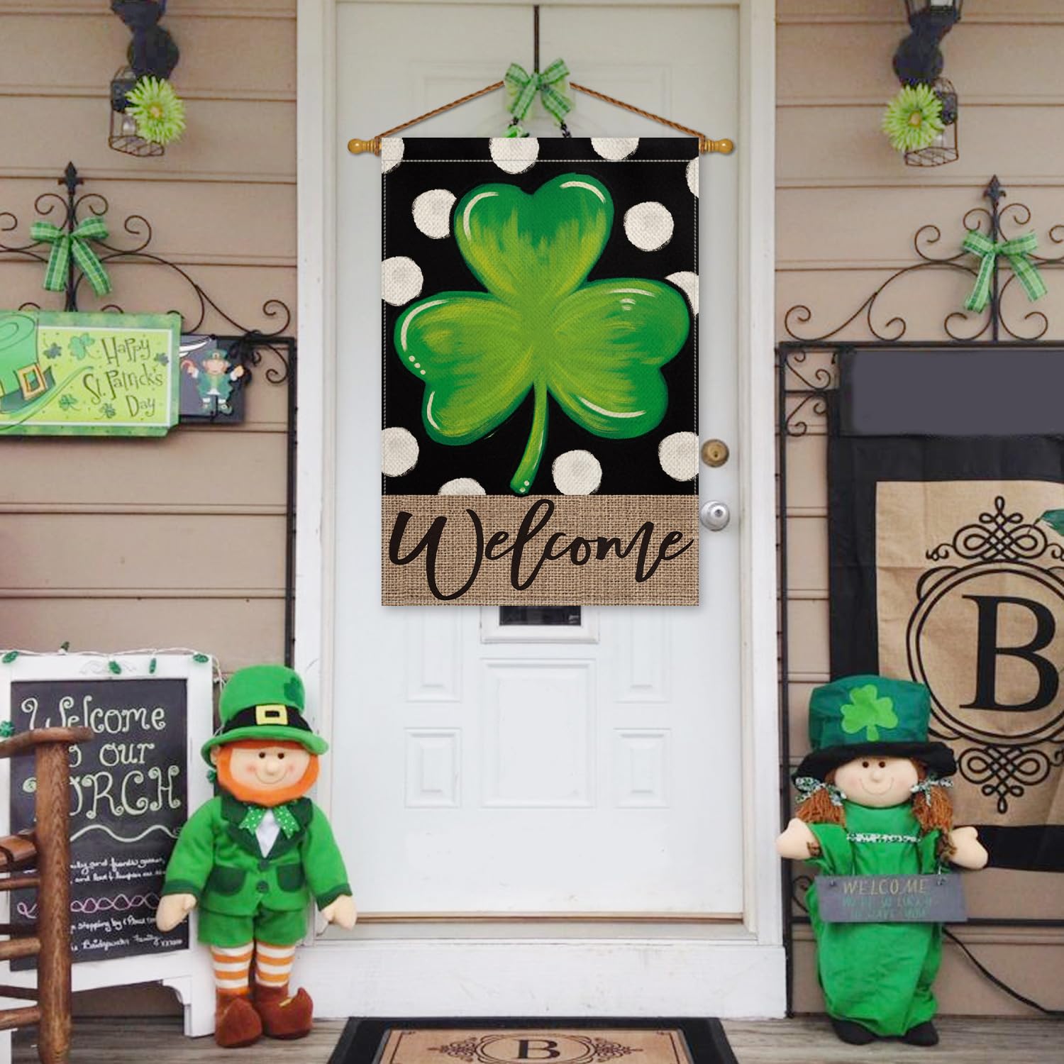 AVOIN colorlife polka dots shamrock design enhances festive yard decor.