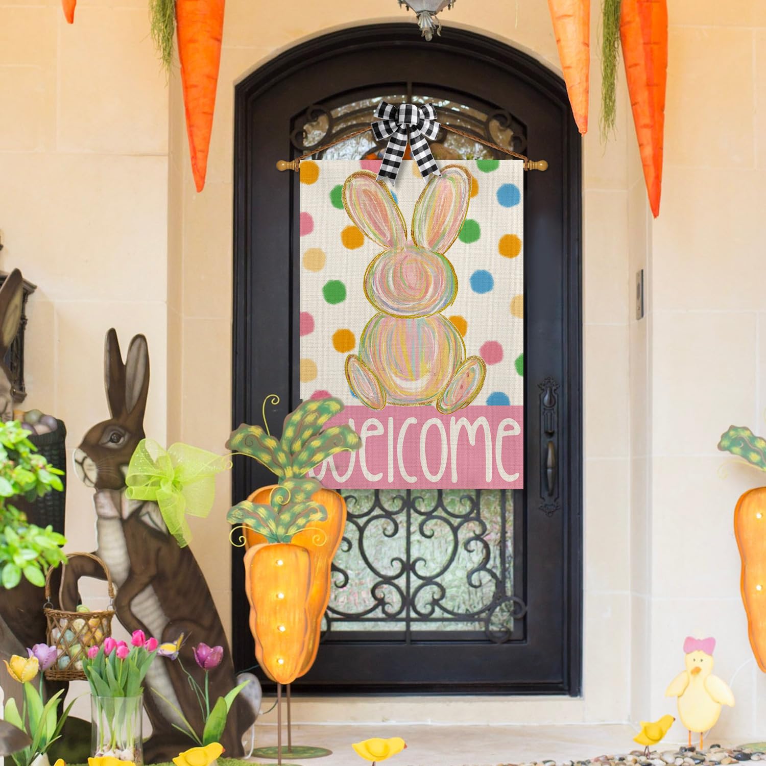 AVOIN colorlife polka dots welcome flag double-sided for outdoor visibility and friendly greetings.