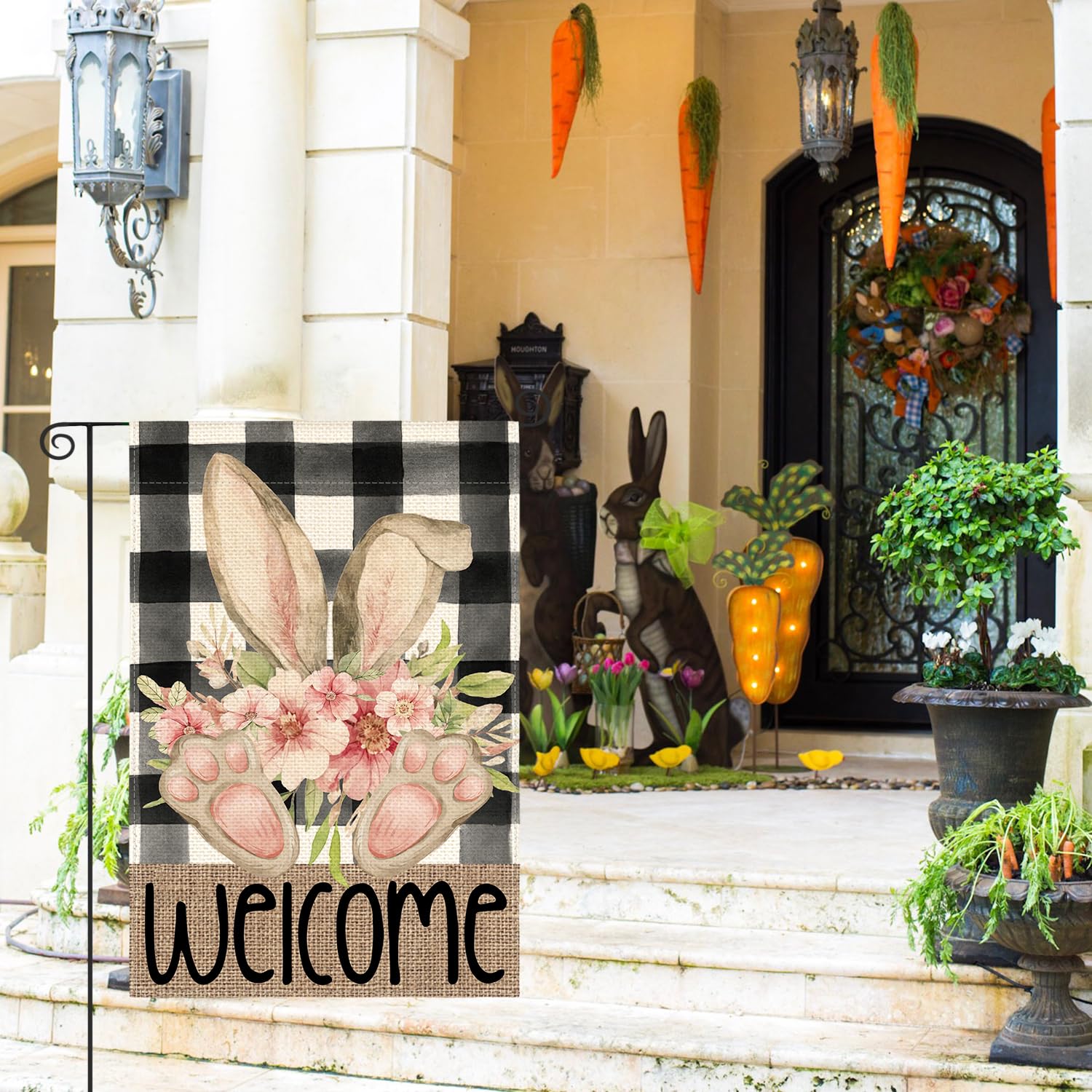 AVOIN colorlife rabbit-ears motif flag adds playful spring charm outdoors.