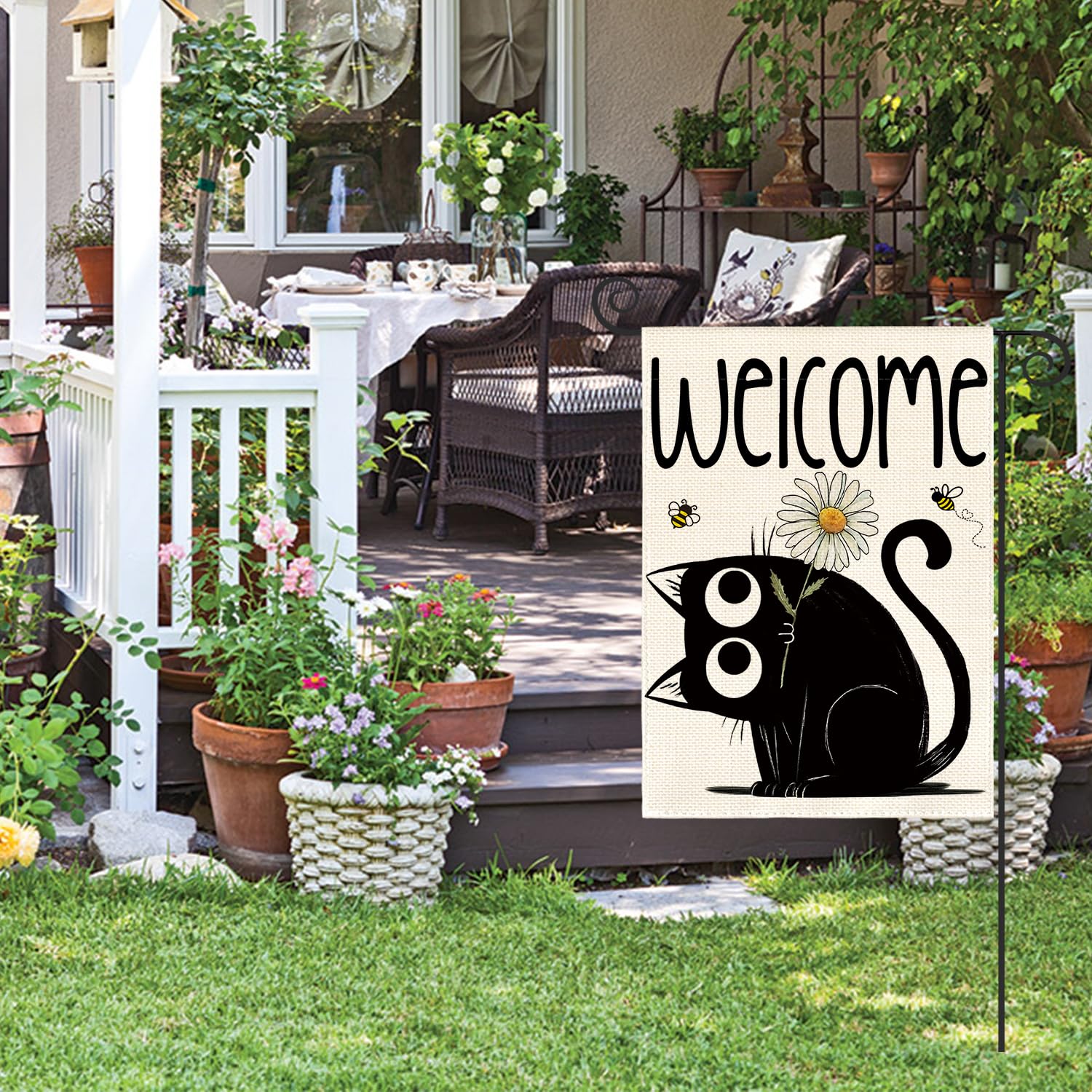 AVOIN colorlife Weather-resistant garden flag adds curb appeal.