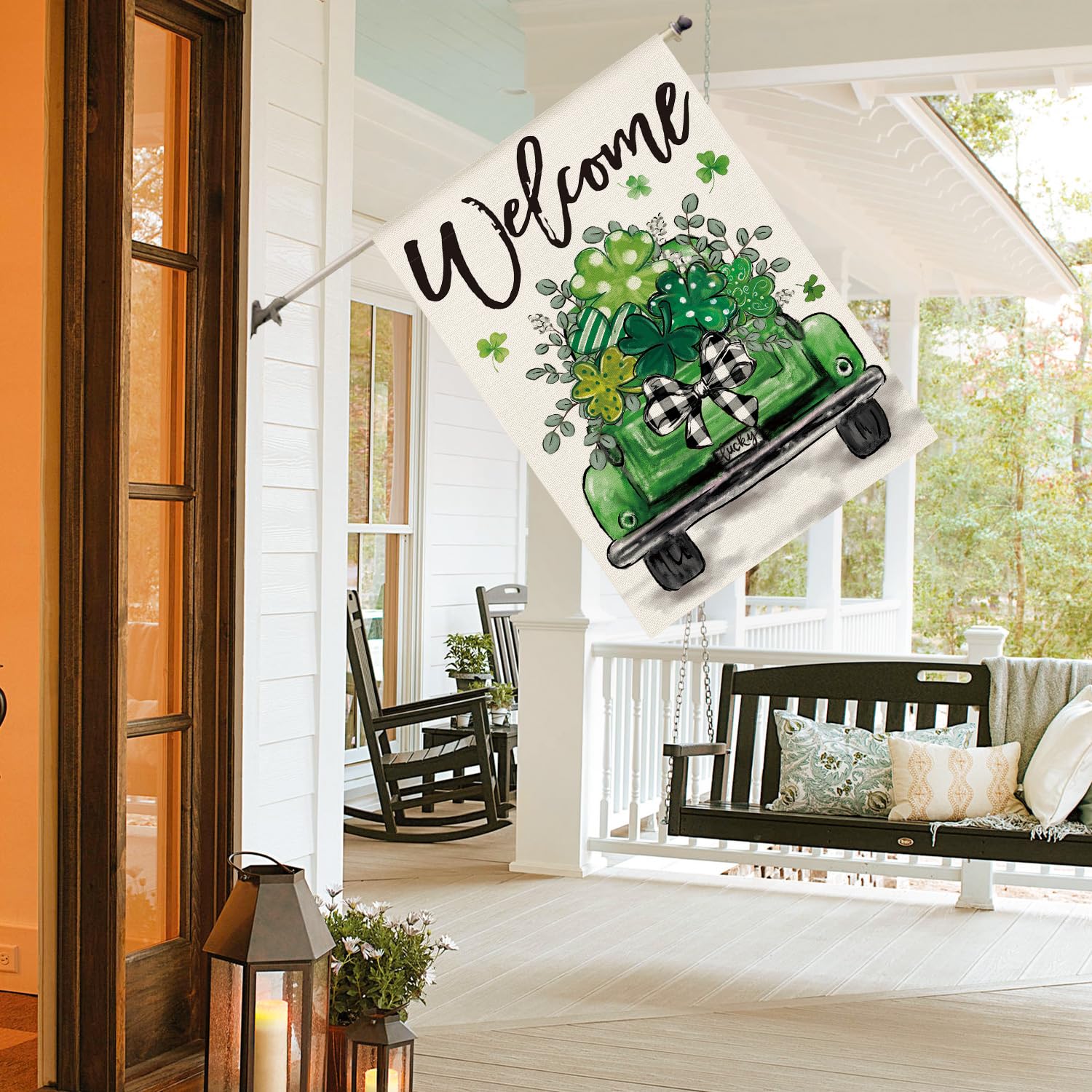 AVOIN colorlife shamrock motif yard flag bright festive decor for patios and gardens.