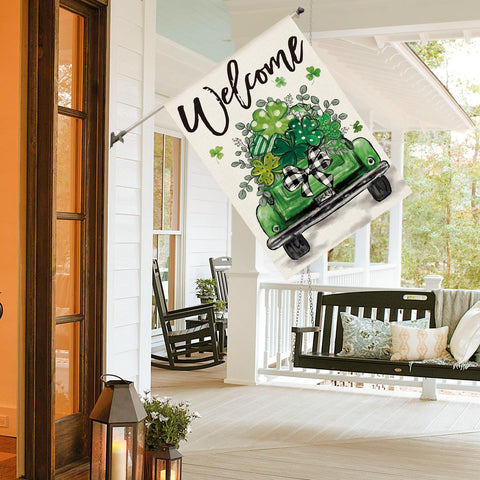AVOIN colorlife shamrock motif yard flag bright festive decor for patios and gardens.