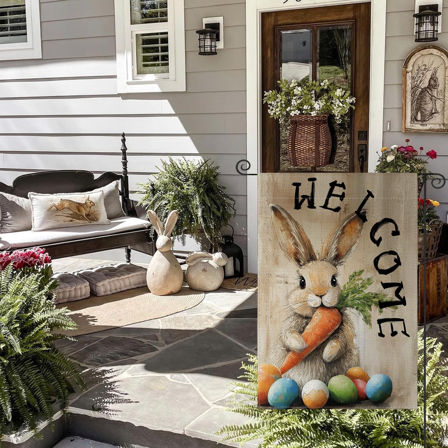 AVOIN colorlife Bunny design flag adds seasonal charm to garden decor.