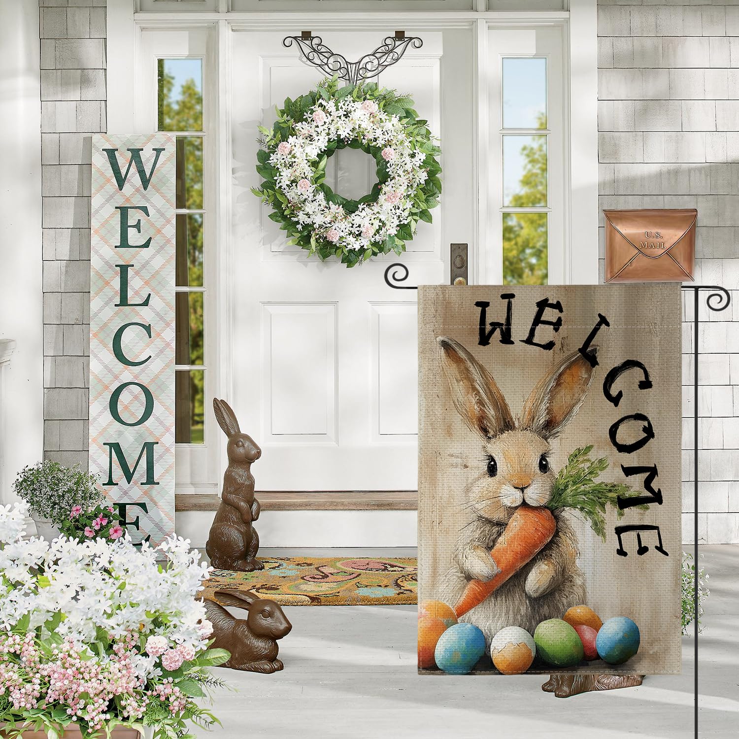 AVOIN colorlife Carrot eggs motif flag brings playful color to outdoor spaces.