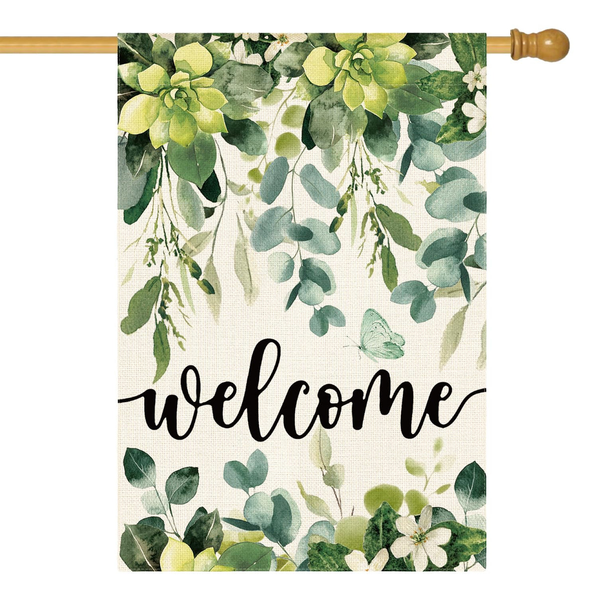 AVOIN colorlife spring eucalyptus flag for front porch decor