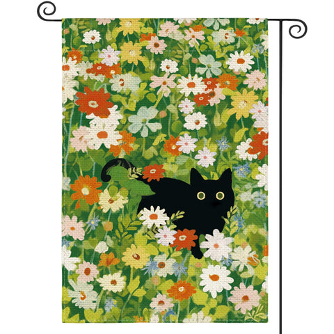 AVOIN colorlife spring floral cat flag front view with vibrant welcome design