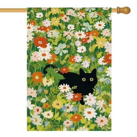 AVOIN colorlife Spring Floral Cat House Flag front view welcoming guests on the porch.