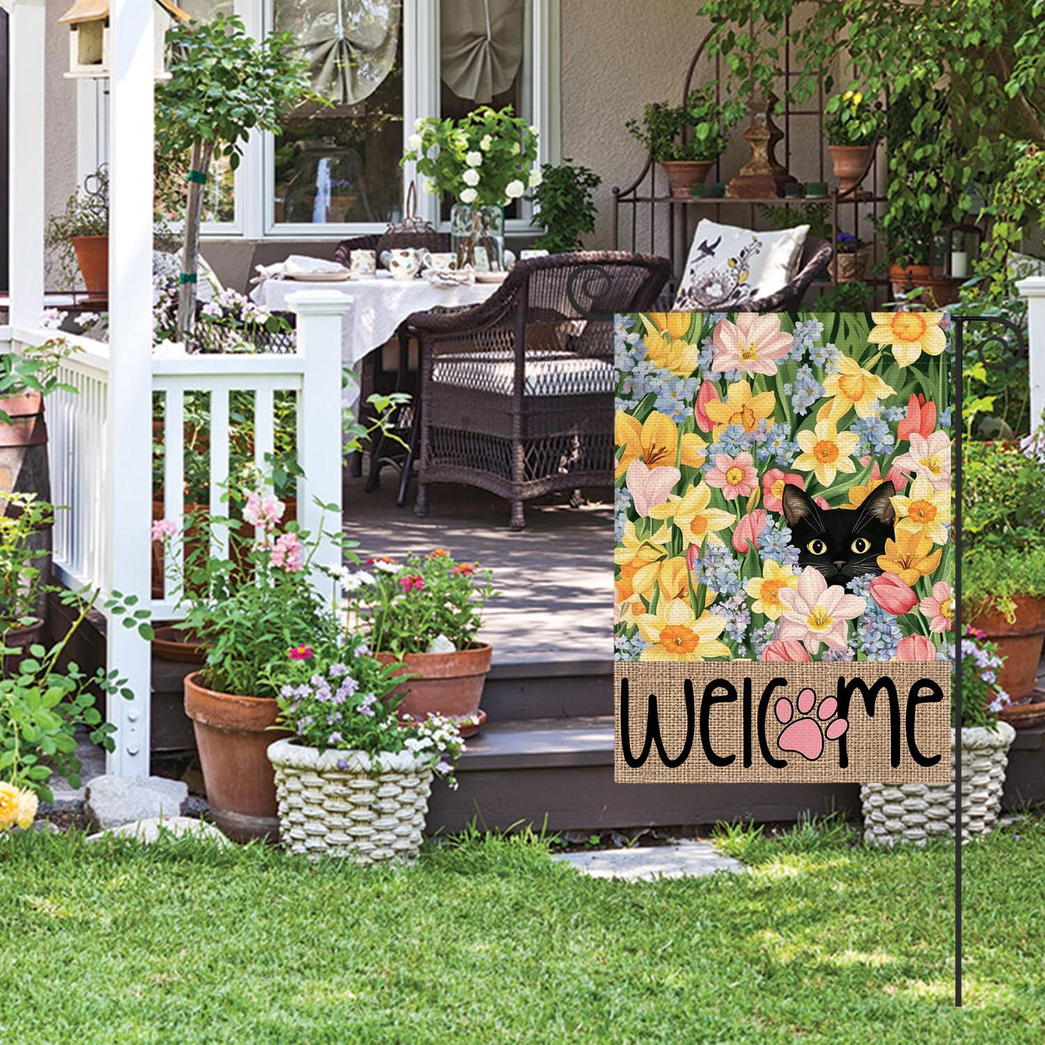 AVOIN colorlife spring garden flag hanging on porch for celebrations