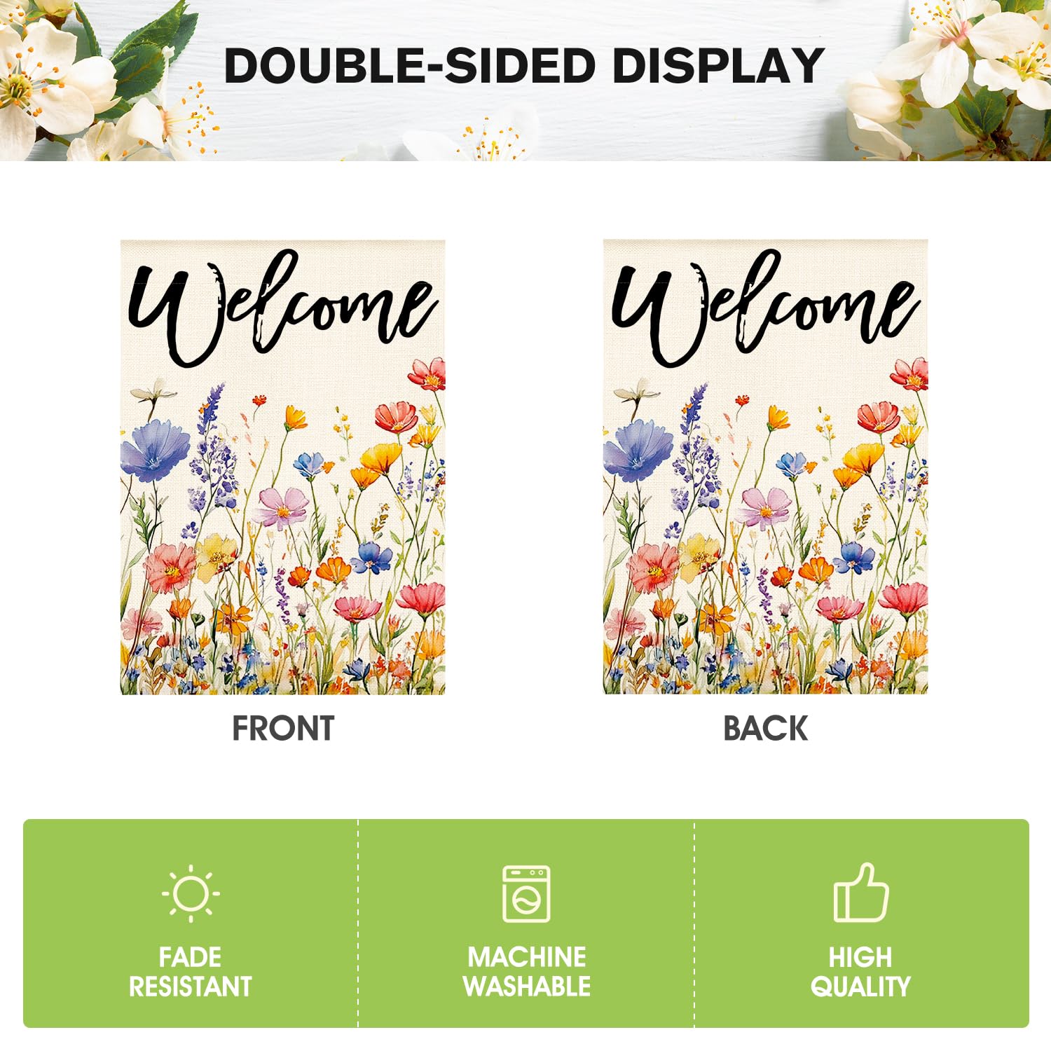 AVOIN colorlife Spring House Flag deck porch display in outdoor living area