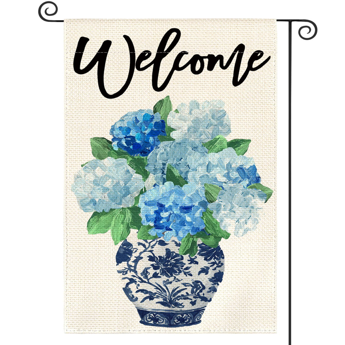 AVOIN colorlife spring hydrangea floral welcome flag front view for outdoor decor
