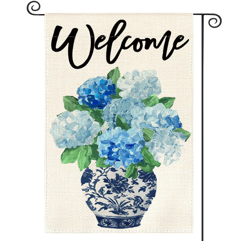 AVOIN colorlife spring hydrangea floral welcome flag front view for outdoor decor