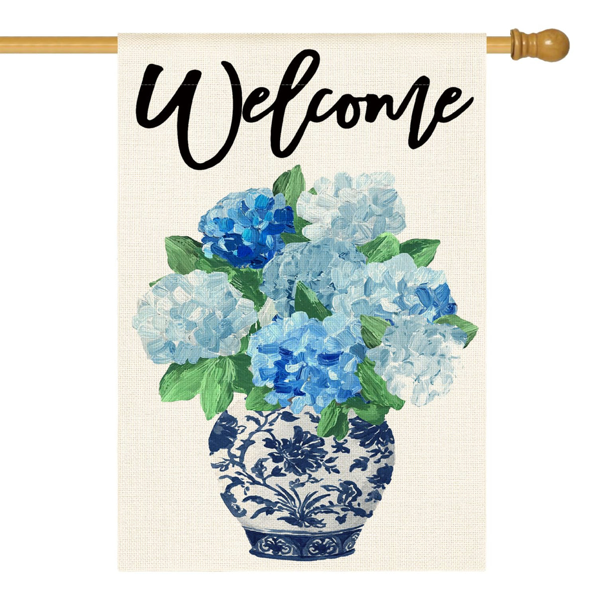 AVOIN colorlife spring hydrangea welcome flag on porch, weather-ready decor