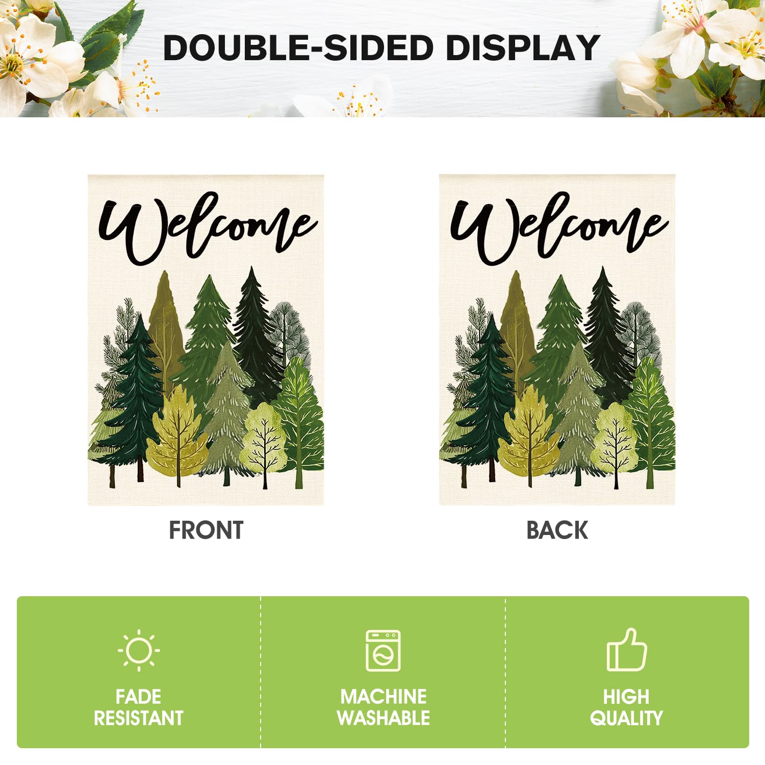 AVOIN colorlife Spring Trees flag hanging in garden ready for seasonal welcome