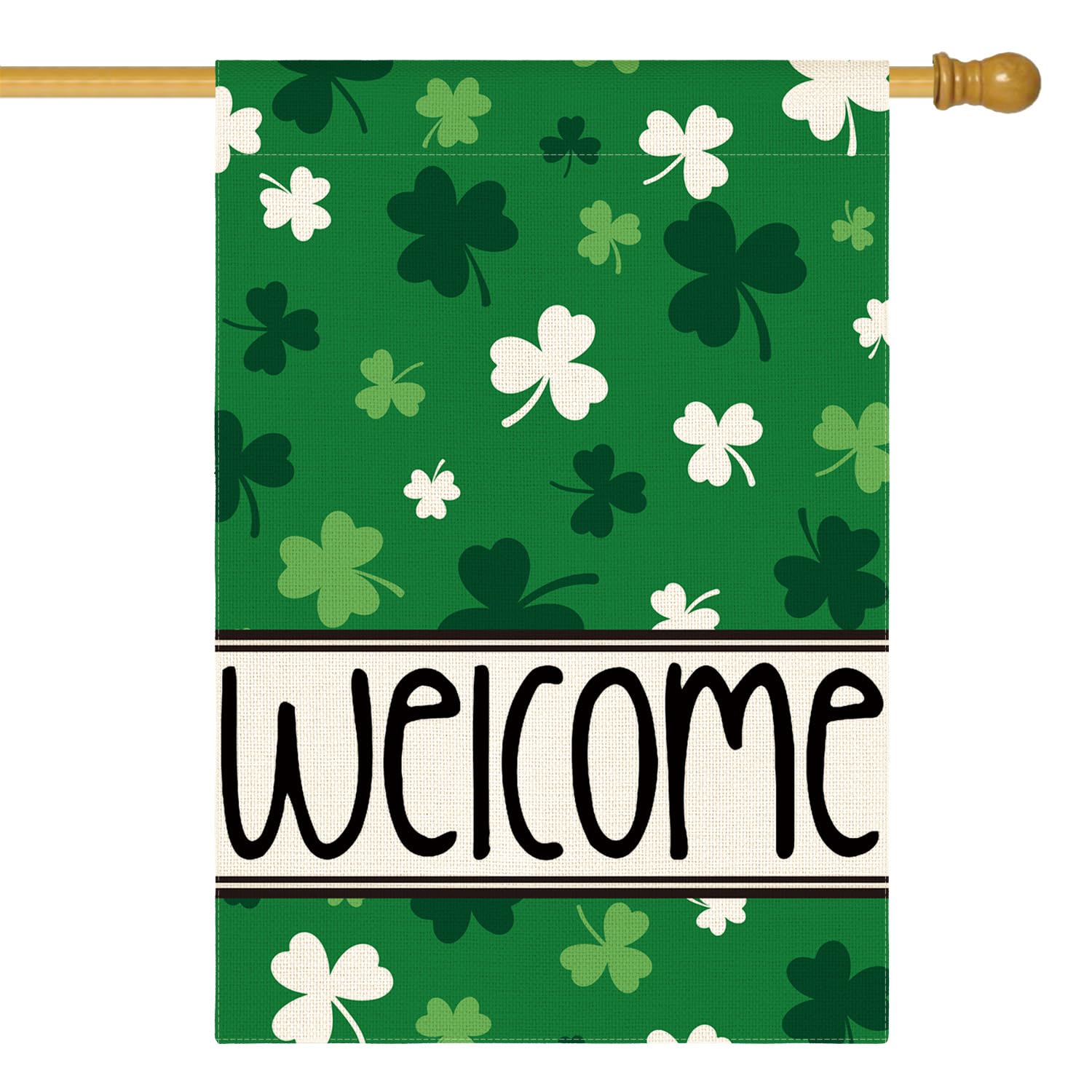 AVOIN colorlife double-sided St Patrick's Day flag greets guests outdoors.