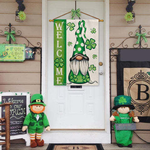 St Patrick's Day flag with shamrock motif for yard display