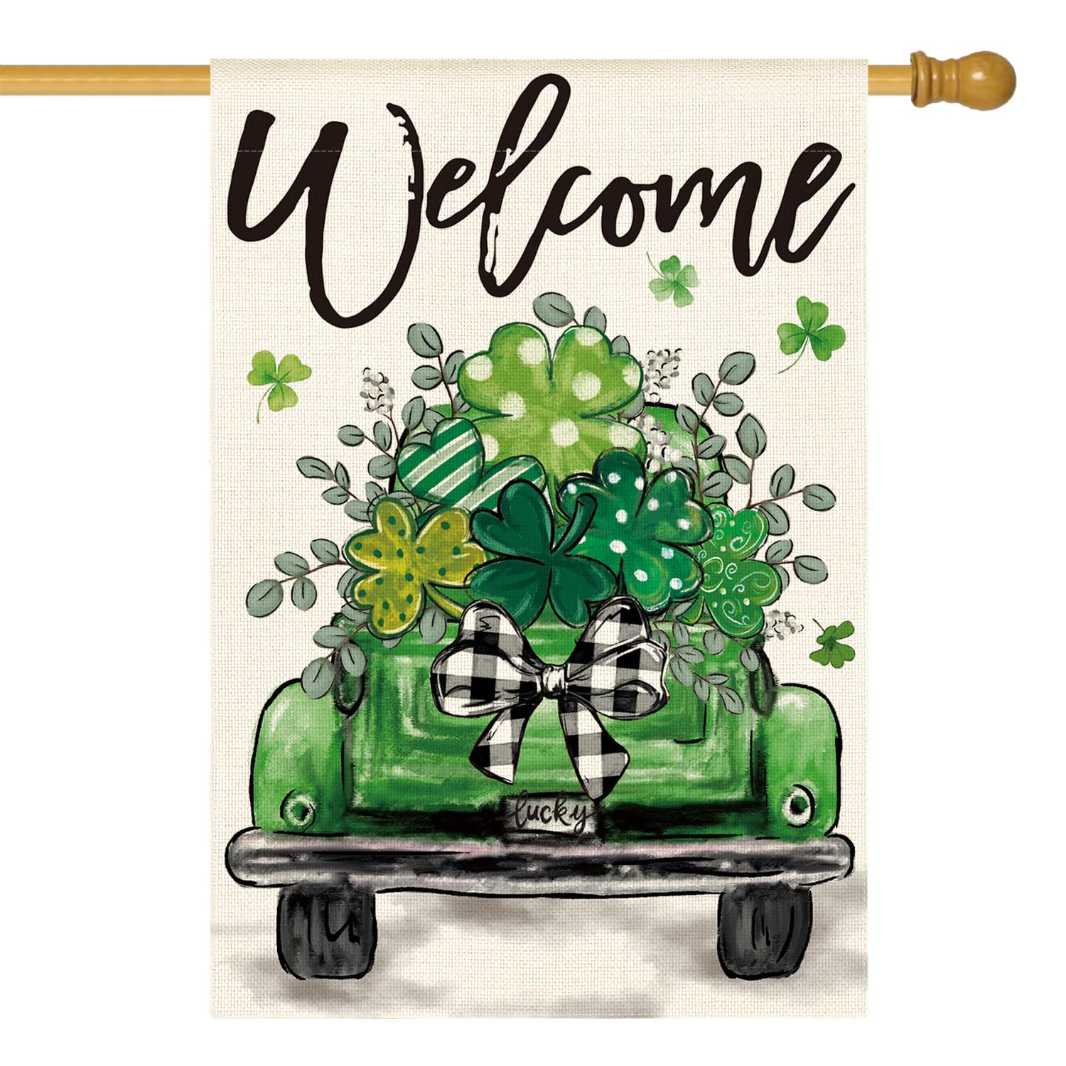 AVOIN colorlife st patricks day truck flag front view highlights green shamrocks for outdoor welcome.