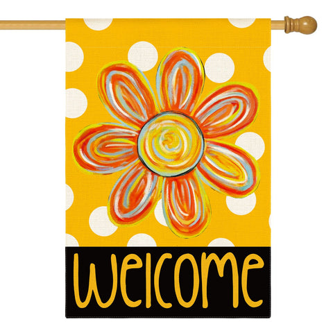 AVOIN colorlife Summer Floral House Flag front view with polka dots for welcoming curb appeal