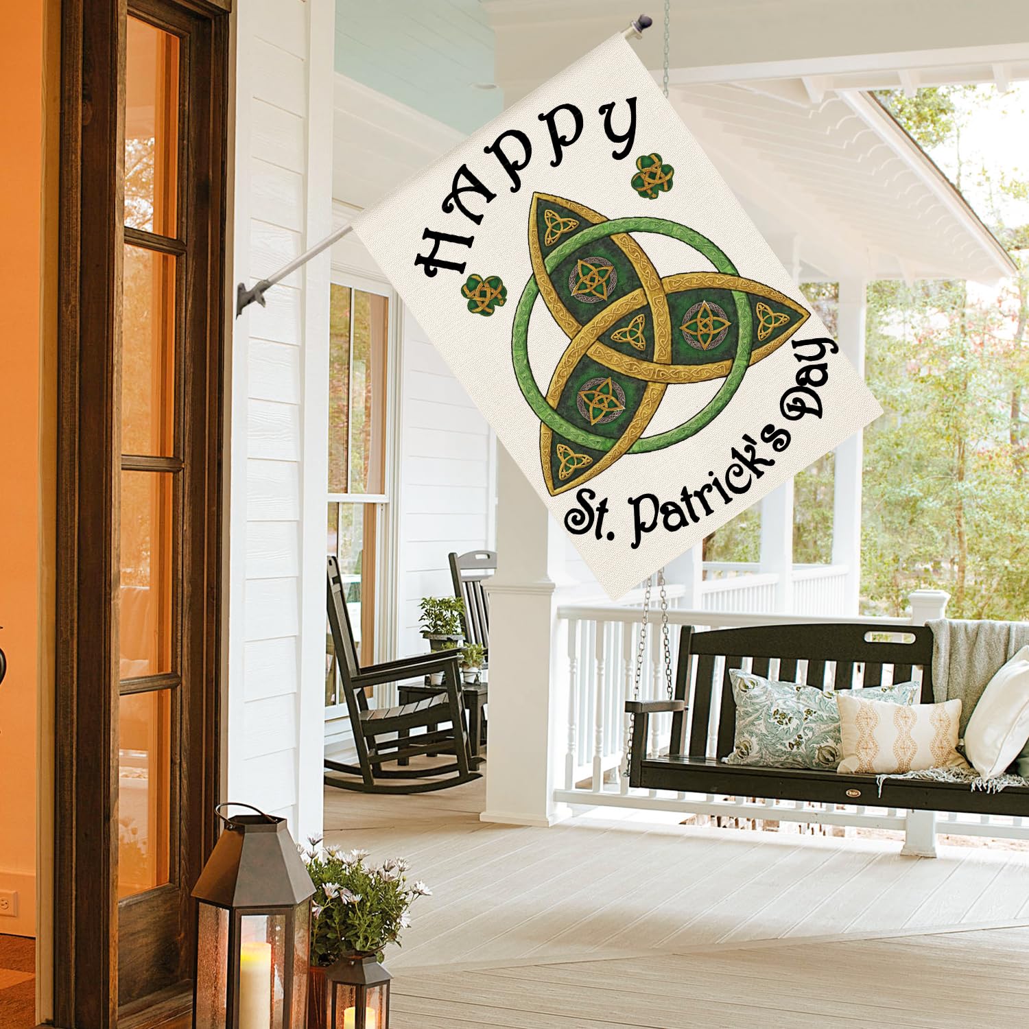 AVOIN colorlife Trinity outdoor flag enhances porch or deck decor.