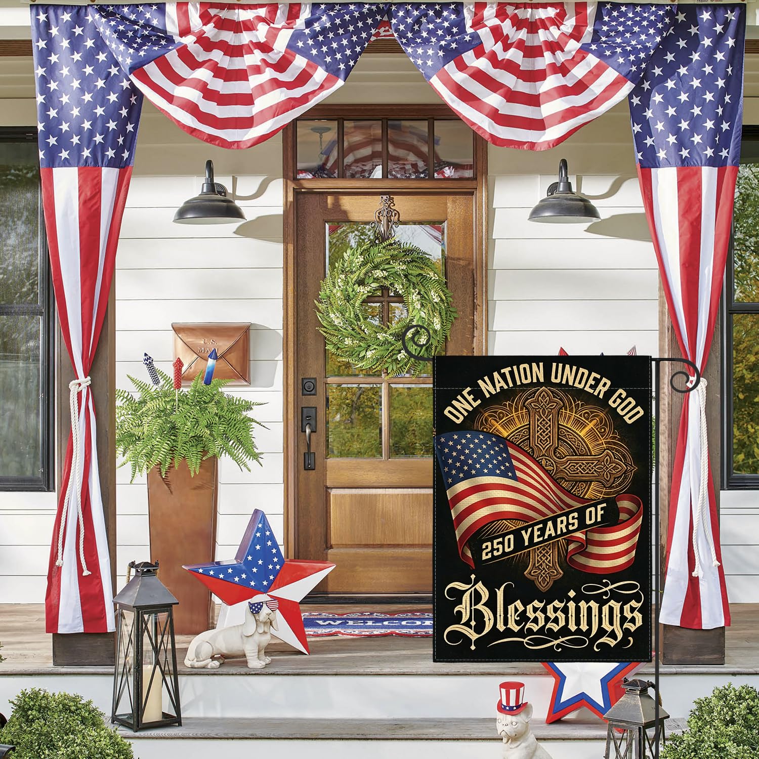 AVOIN colorlife usa flag garden decor highlights vibrant 250th anniversary celebration outdoors.