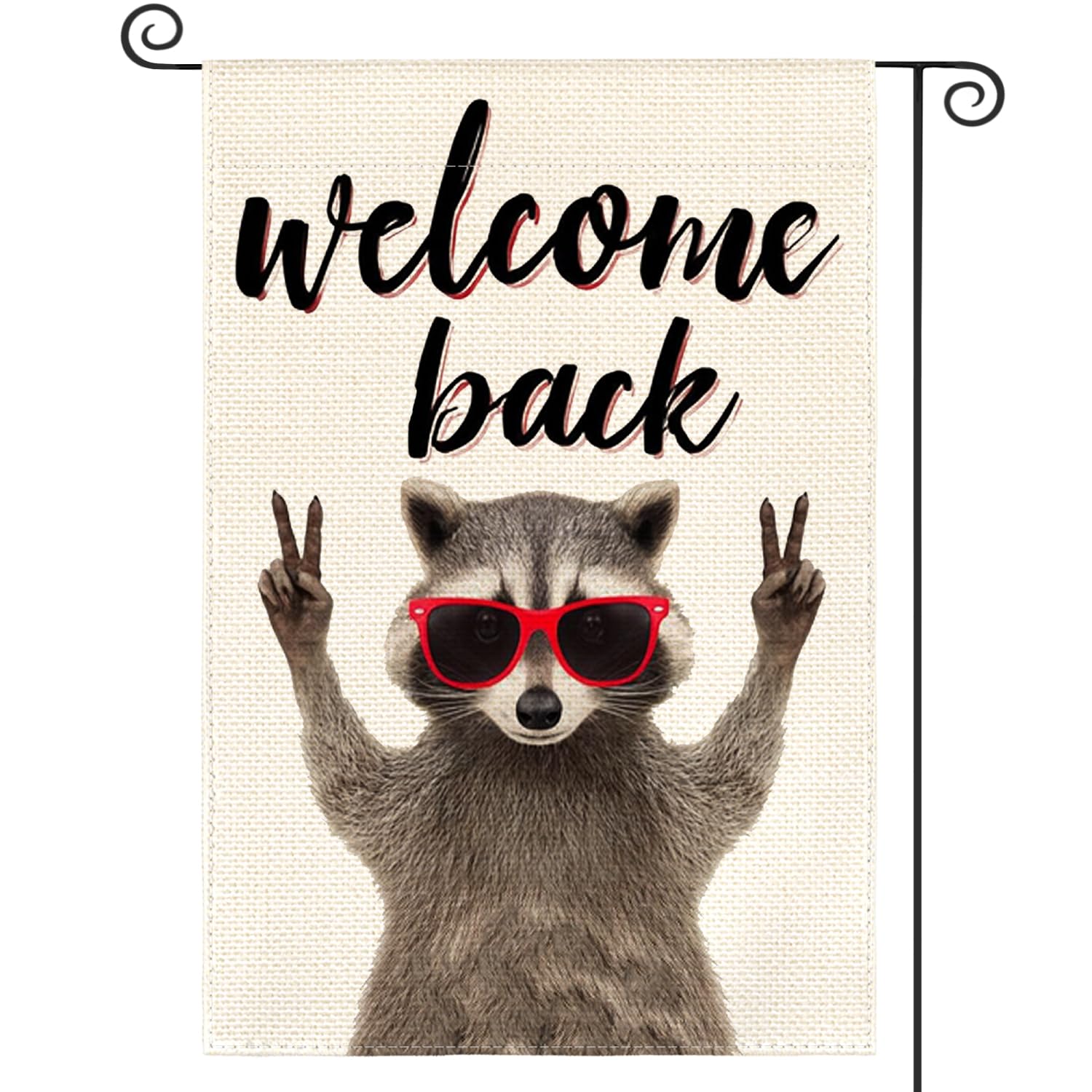 AVOIN colorlife Welcome Back Raccoon flag front view for welcoming guests with seasonal charm.