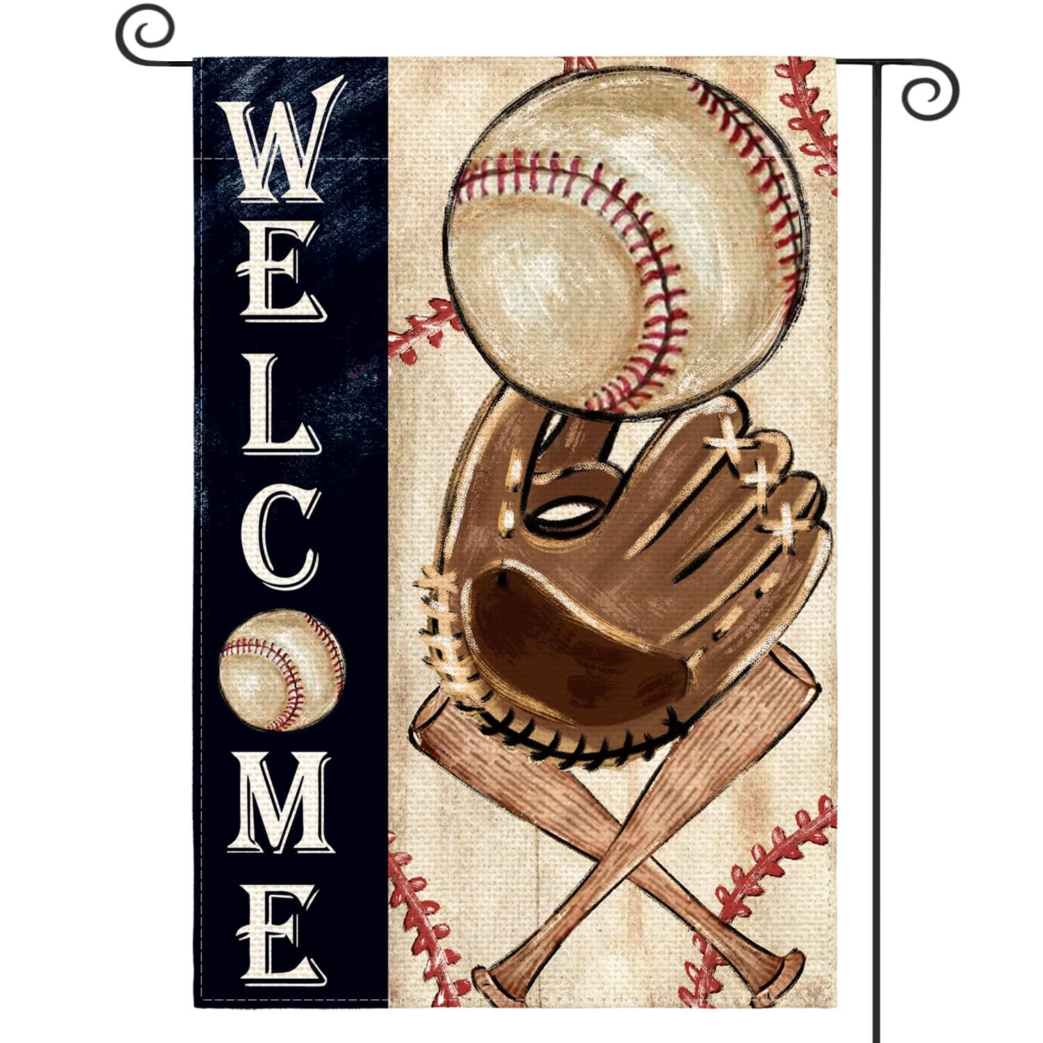 AVOIN colorlife Welcome Baseball Flag 12x18 shown outdoors for clear visibility from both sides.