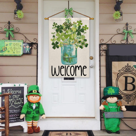 AVOIN colorlife Welcome Watercolor Lucky Clover flag back view for double-sided visibility