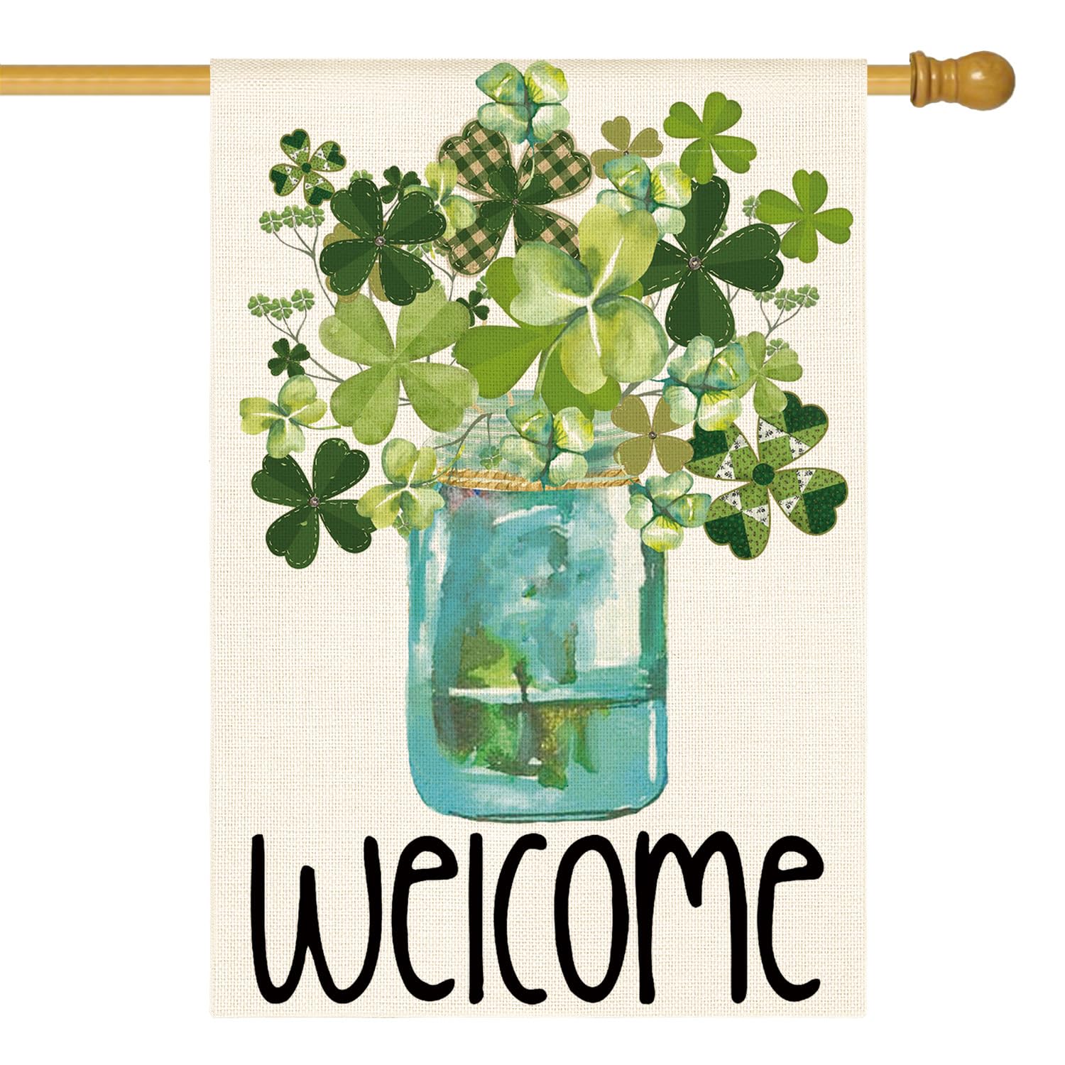AVOIN colorlife Welcome Watercolor Lucky Clover flag front view ideal for outdoor porch decor