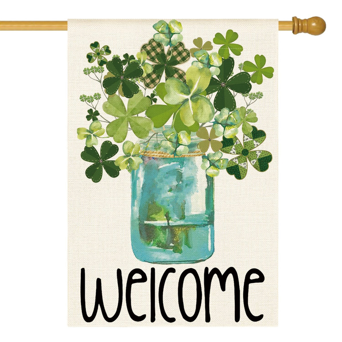AVOIN colorlife Welcome Watercolor Lucky Clover flag front view ideal for outdoor porch decor