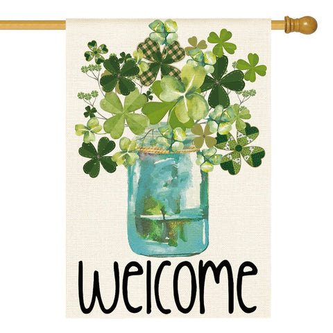 AVOIN colorlife Welcome Watercolor Lucky Clover flag front view ideal for outdoor porch decor