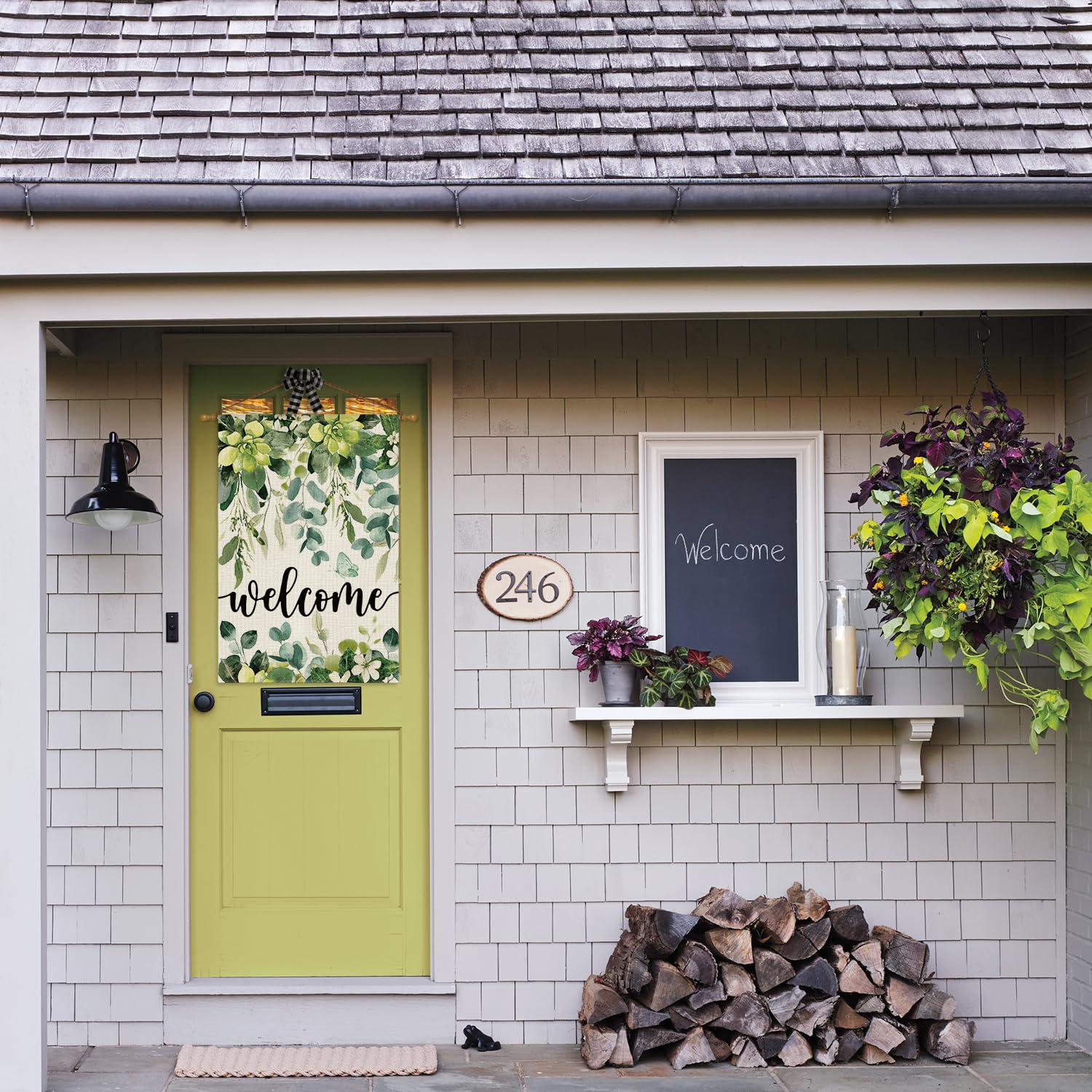 AVOIN colorlife welcome flag on the porch to greet guests