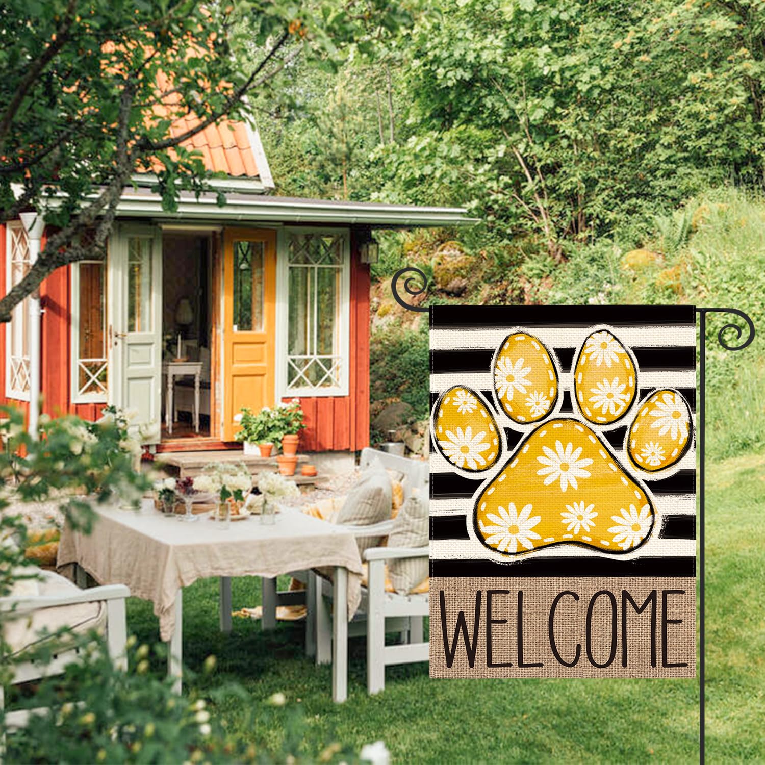AVOIN colorlife yellow paw print flag back view with readable design