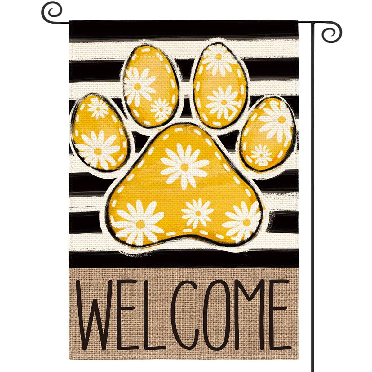AVOIN colorlife yellow paw print flag front view for cheerful outdoor decor