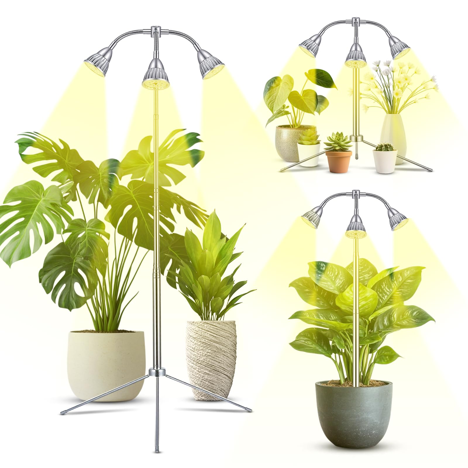 Avolend three-head grow light for even indoor plant growth and healthier foliage.