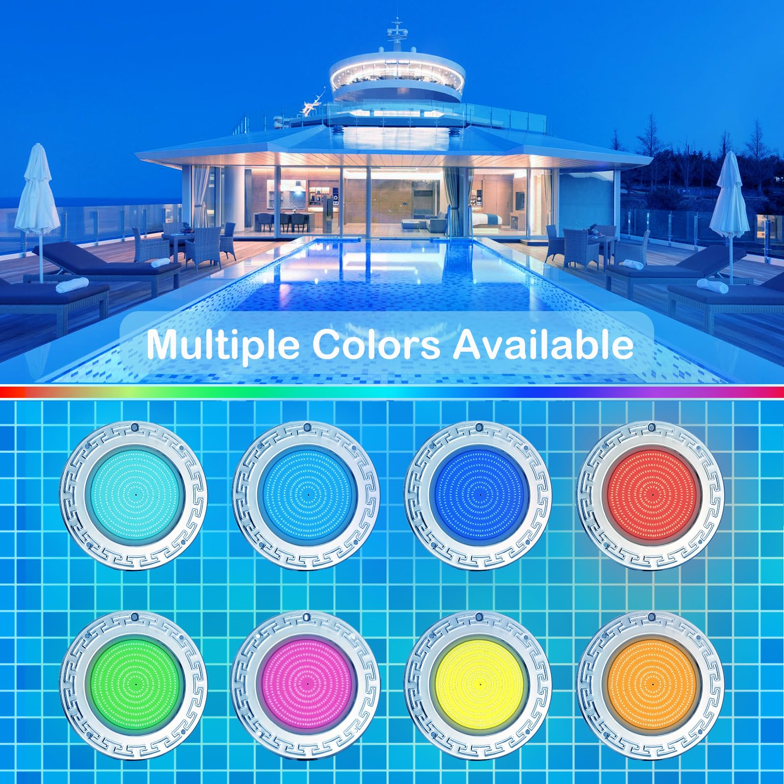 Awanhe color-spectrum pool light displays vibrant color-changing options.