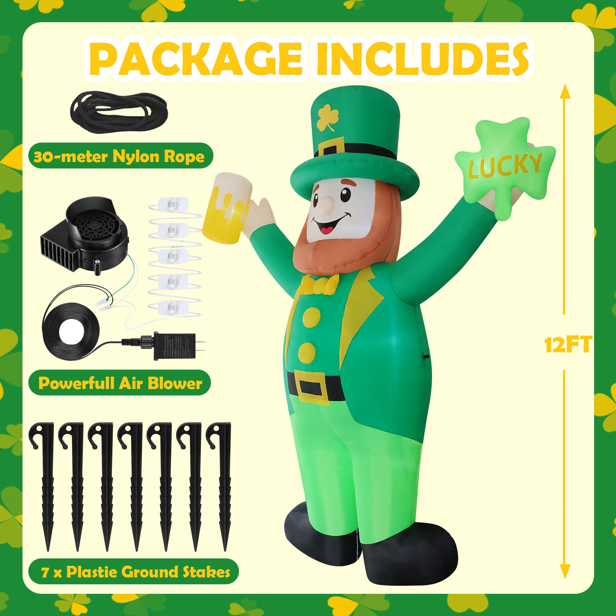 Awaqi leprechaun features shamrock design and beer mug detail for festive flair
