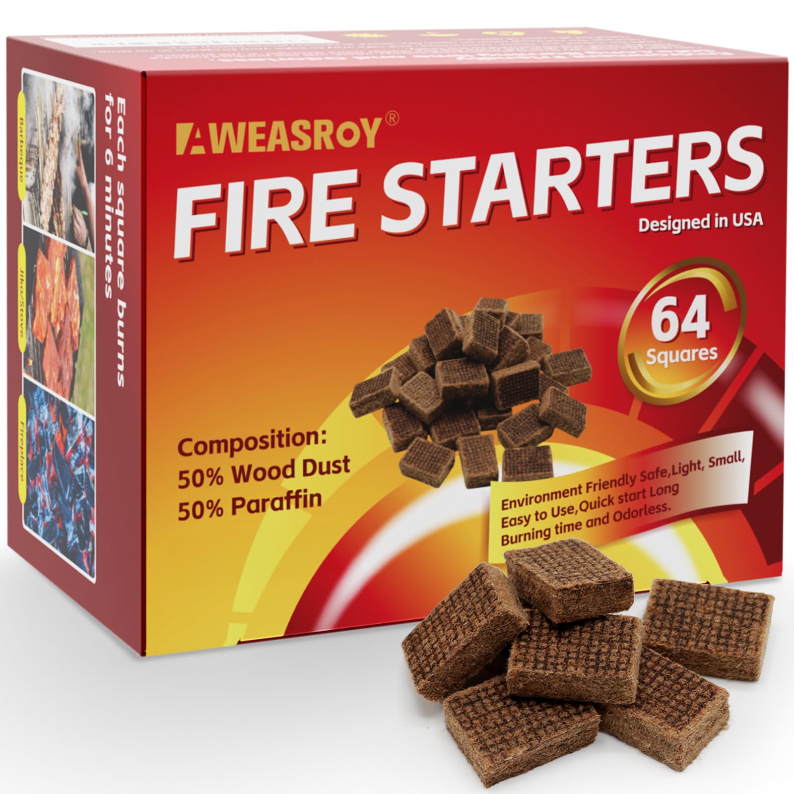 AWEASROY Fire Starter Squares pack for quick, clean ignition.