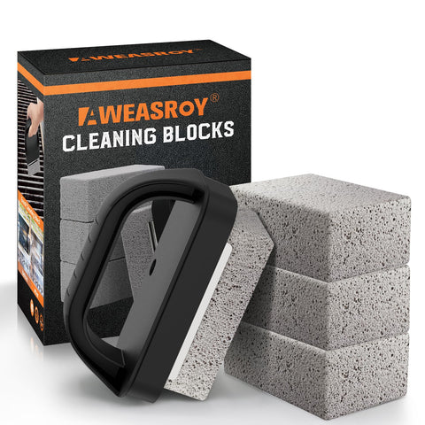 AWEASROY grill cleaner bricks with handle in a 4 pack for safer grill cleaning.