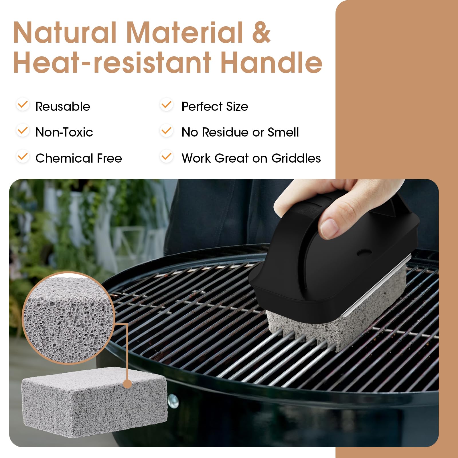AWEASROY grill cleaner bricks with handle used to scrub grills and remove stubborn stains.