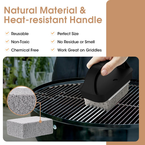 AWEASROY grill cleaner bricks with handle used to scrub grills and remove stubborn stains.
