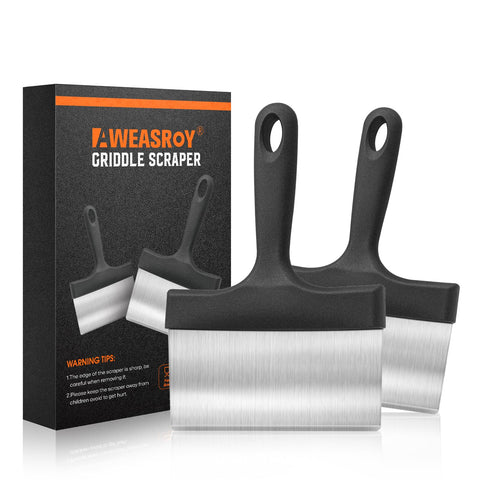 AWEASROY heavy-duty grill scraper with a 5-inch handle for easy grip during cleaning.