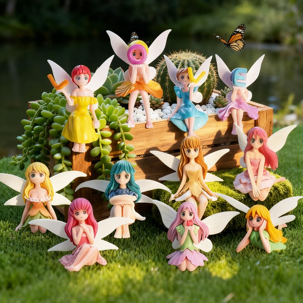 AWEELON 12-pcs miniature fairies garden accents with hand-painted details