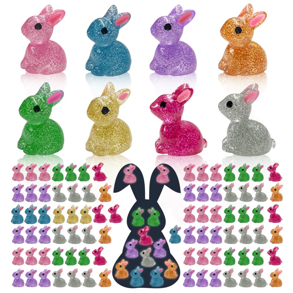 AWEELON glow bunnies mini figures for fairy gardens with soft nighttime illumination.