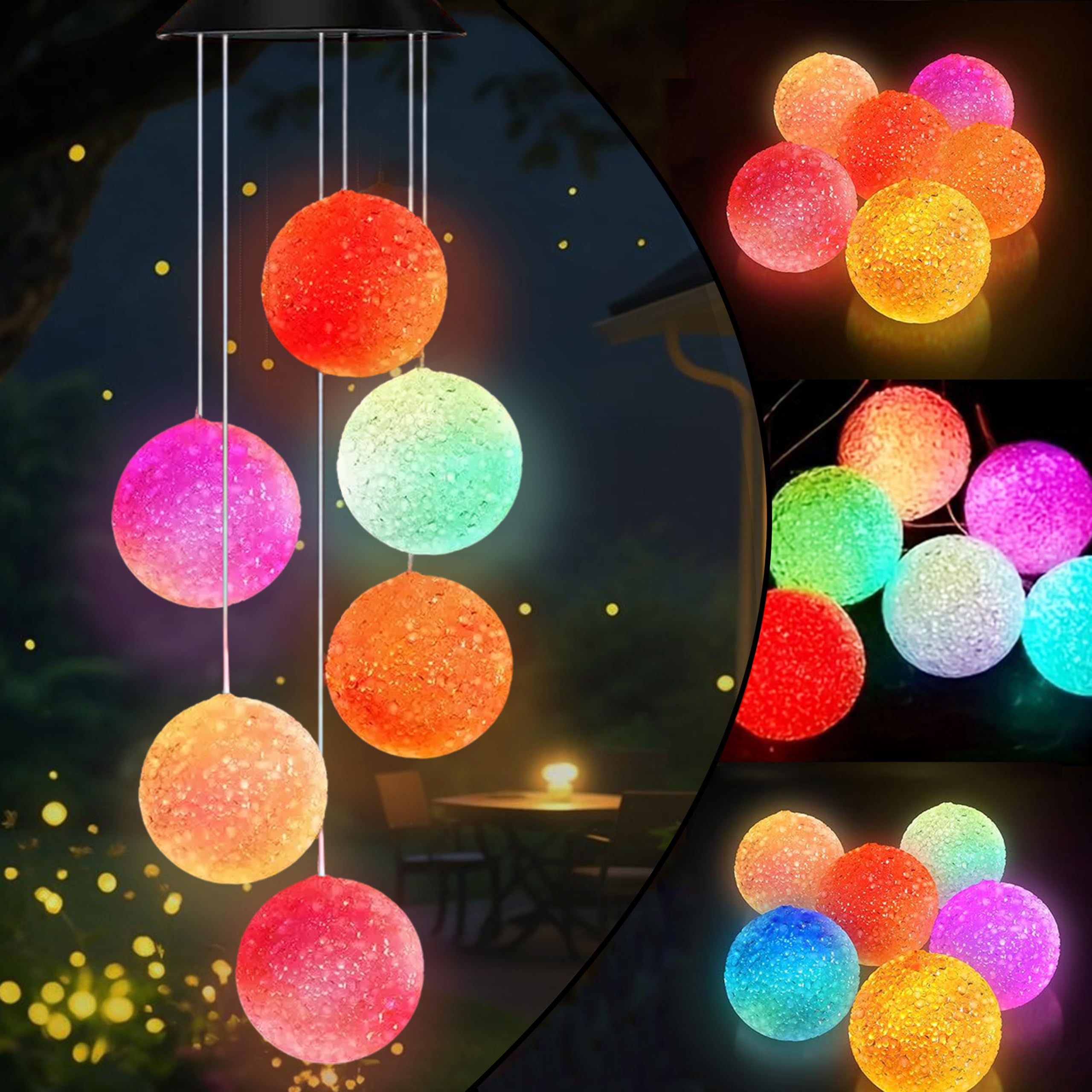 AWENDIETOU Solar Wind Chime crystal ball creates enchanting night reflections in outdoor spaces.