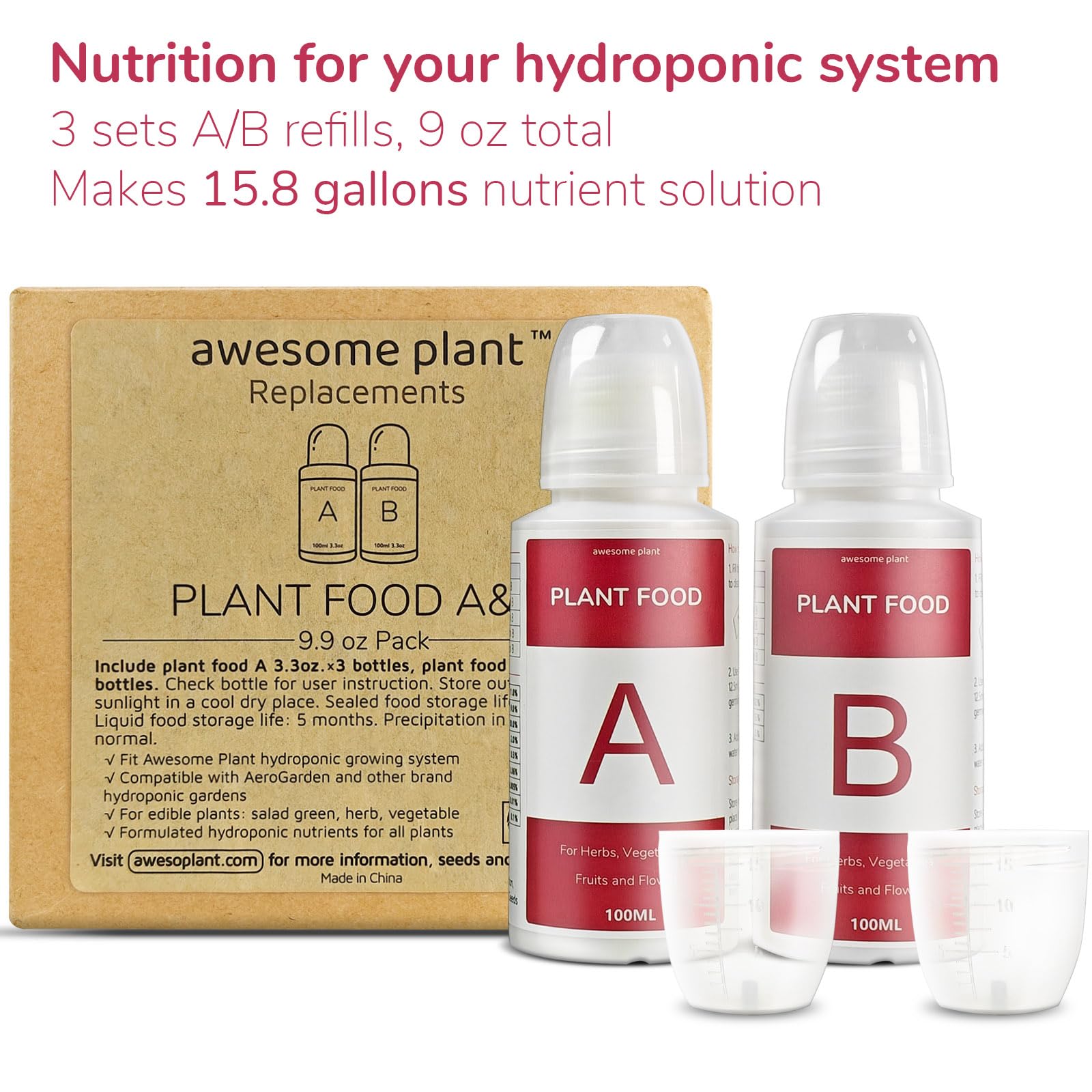 Awesome Plant 600ml hydroponic food measuring cup enables accurate nutrient mix.