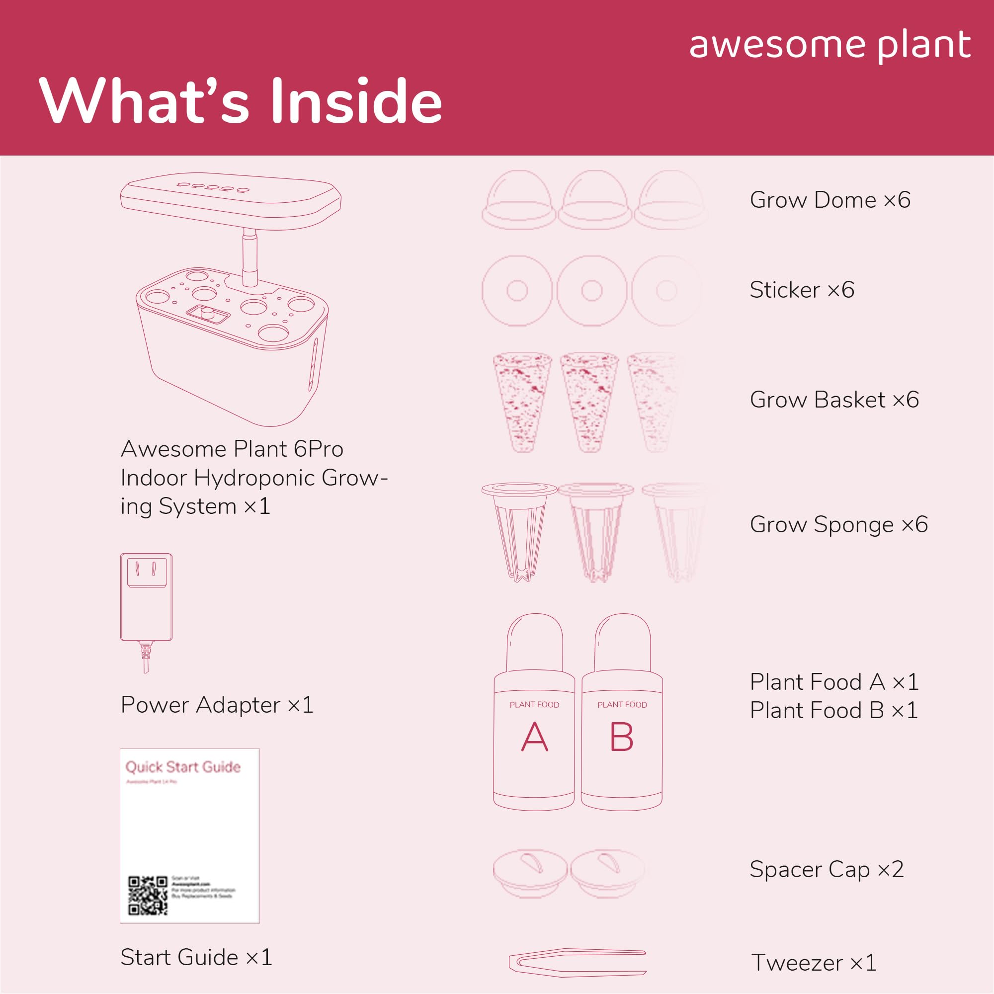 Awesome Plant 6Pro contents included: pods, plant food, spacers